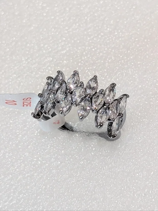 NWT Bomb Party Elegant Marquis Cut Cubic Zirconia Hematite Plated Size 10 Ring