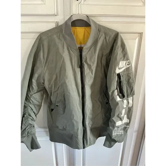 Nike Air Force 1 Reversible Bomber Jacket Sz S Dark Stucco Vivid Sulpher