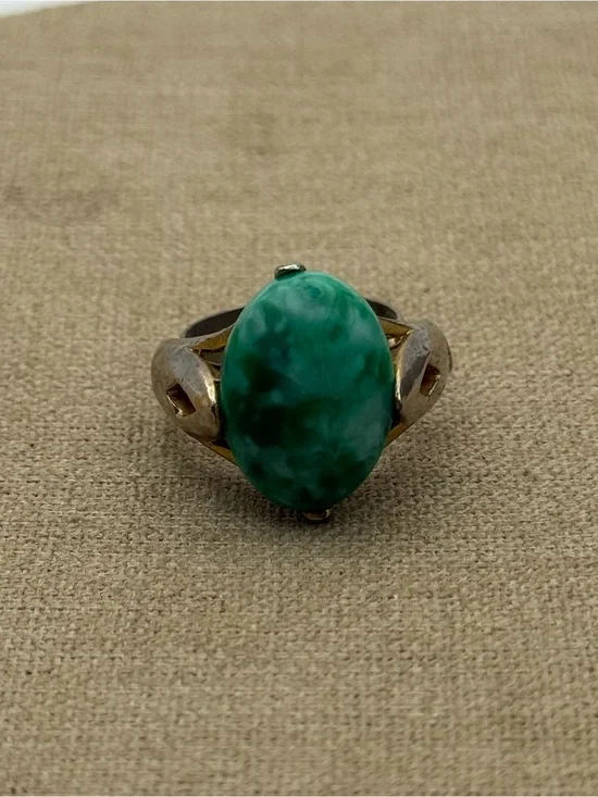 Green Oval Stone Statement adjustable Ring
