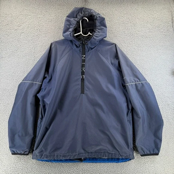 VTG Nike Quarter Zip Windbreaker Hooded Pullover Vented Blue Ripstop Mens L READ