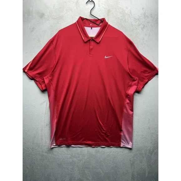 Nike Tiger Woods Collection TW Red Glow Polo Golf Shirt Men XL 639822-657 DriFit