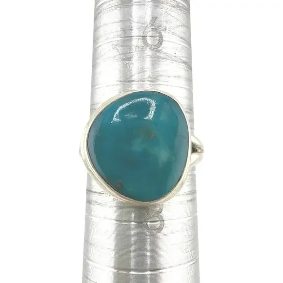Freeform Larimar Split Shank 925 Sterling Silver Ring Size 7.5
