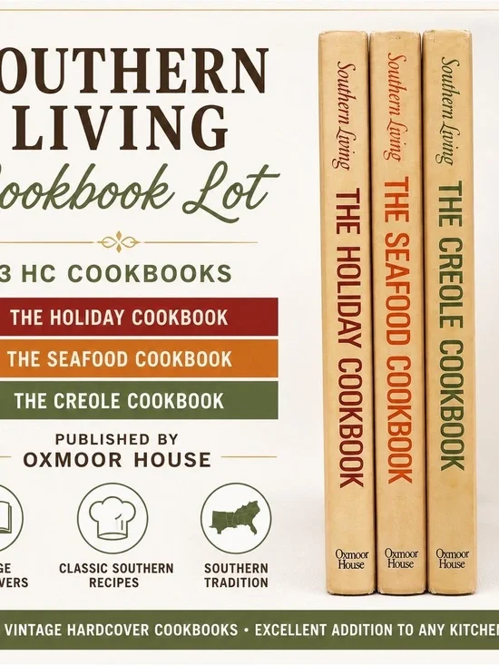 Southern Living Cookbook Lot 3 HC Holiday Seafood Creole Oxmoor House Vintage