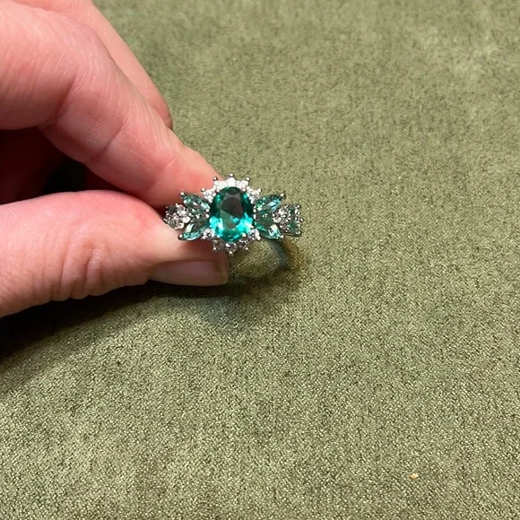 Blueish Green Stone Sterling Silver Ring ~ Size 8