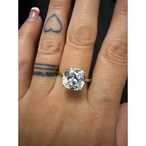 Cushion Cut Solitaire Plated 925 14k GP Sterling Silver Size 9 CZ Engagement