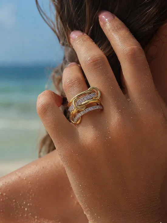 NEW 14K Gold Diamond Interlock Ring