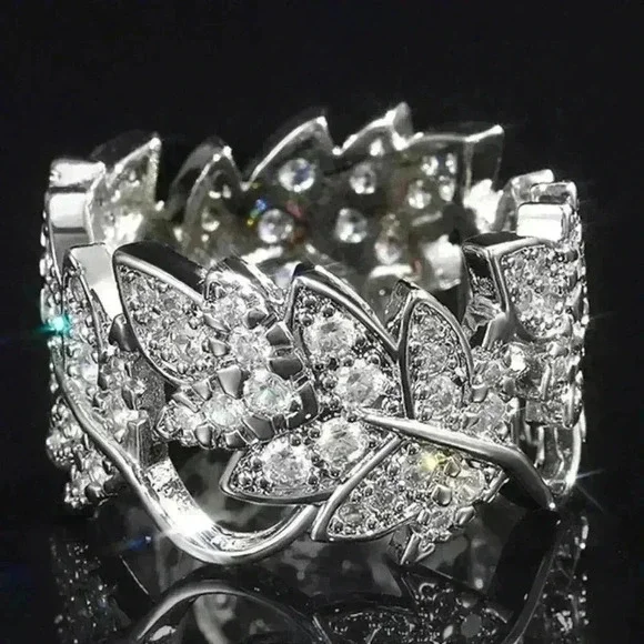 🍁925 Silver Plated Beautiful Silver Bague Leaf Women Ring, GPMB1433