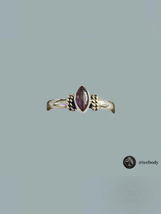 VTG 925 Sterling Silver Marquise Amethyst Ring Sz 6 NWT Early 2000s Y2K 1.59g