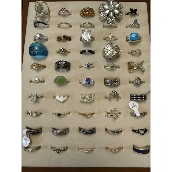 Fashion Ring Lot 50 Mixed Styles Statement Boho Crystal Silver Gold Tone