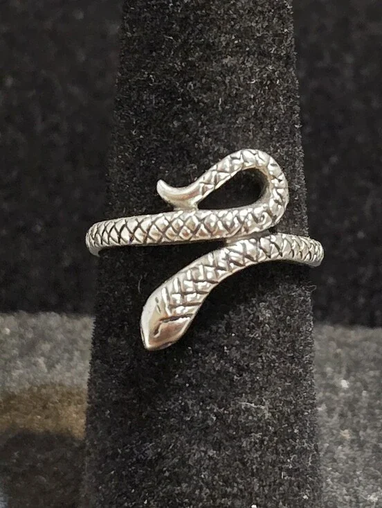 Adjustable Size 4-5 Sterling Silver Snake Design Ring 925