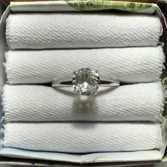 Vintage Engagement Ring Size 6.5 Simulated Diamond Silver Tone Band