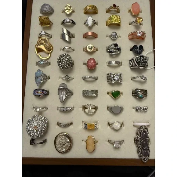 Lot of 50 Mixed Fashion Rings Women Statement Boho Rhinestone Resin Gold Silver