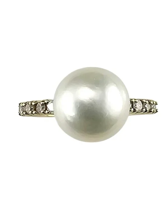 14K Yellow Gold Pearl and Diamond Ring Size 7 #25121