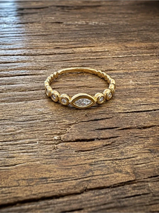 18K Gold Diamond Marquise and Bezel Band - size 6 Bony Levy 0.15 ctw