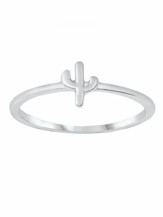 New Sterling Silver Handmade Bohemian Solid Cactus Dainty Minimalist Ring