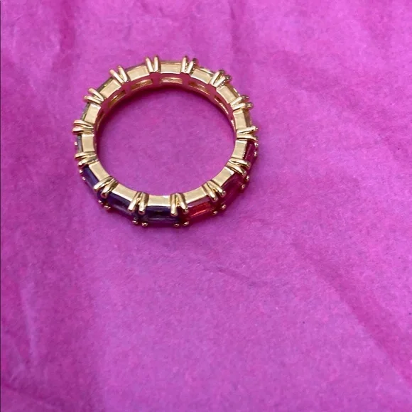 Gold-Tone Multi-Stone Eternity Ring - Pink/Red Stones