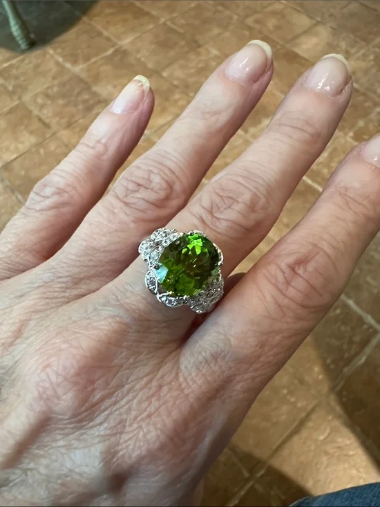 Vibrant Green Crystal Cocktail Ring in Sterling