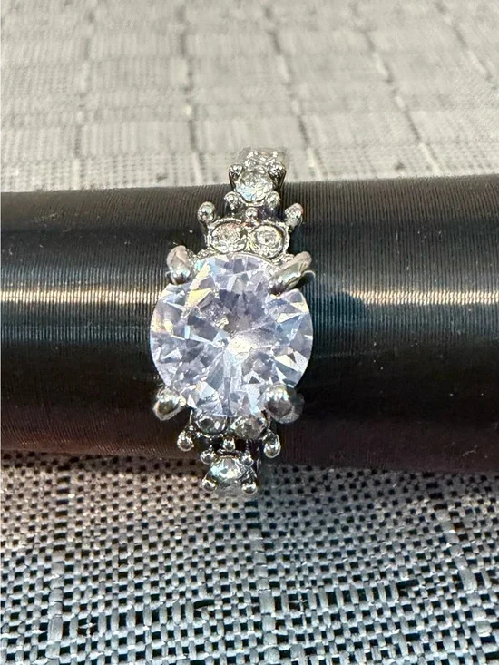 Silver-Tone White Cubic Zirconia Statement Ring