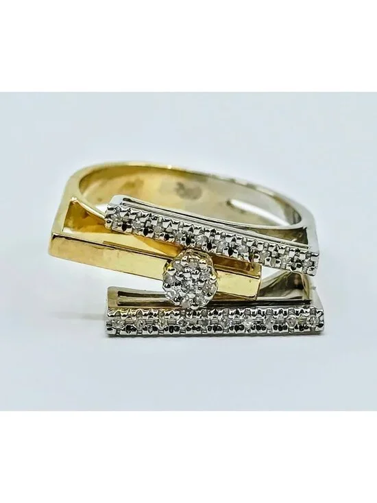 Unique 14K Solid Two Tone Multi Color Gold Ladies Motion Diamond Ring - Size 6.5