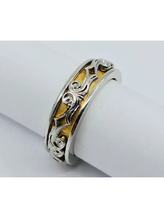 22K Two Tone Multi Color Gold Designer Layered Wedding Band Ring - Size 8.25