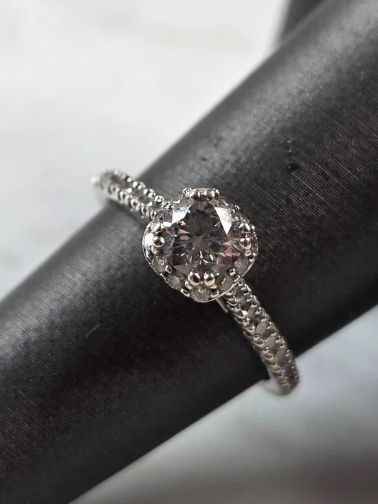 Womens Estate 14k White Gold Lab Diamond Ring 2.6g #E5756