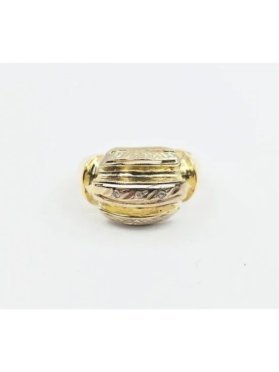 14K Karat Solid Two Tone Multi Color Gold Designer Diamond Wide Ring - Size 7.50