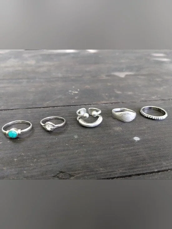 Sterling Silver Ring Lot, Vintage And Contemporary Stacking Set