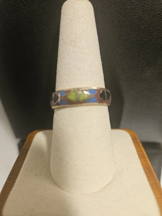 Vintage Cloisonne RING Rust Gold Green Black 8