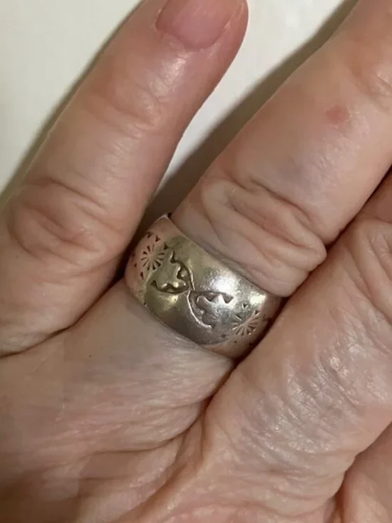 Vintage Navajo Wide Band Stamped Sterling Unisex Ring