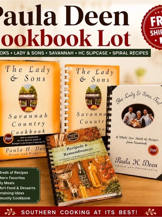 Paula Deen Cookbook Lot 4 Books Lady & Sons Savannah HC Slipcase Spiral Recipes