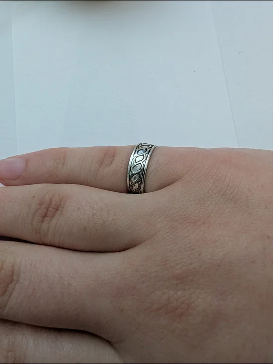Silver Patterned Band Ring - Adjustable