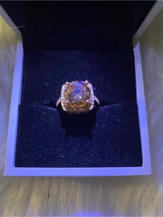 Gold Cushion Halo Ring with Clear Center Stone