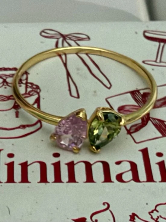 18k gold color August and October birthstones  Promise Ring