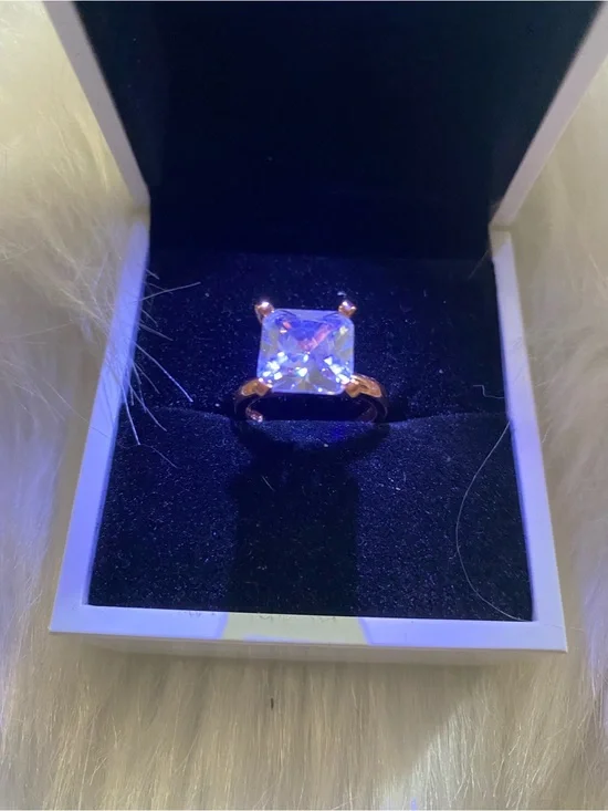 Rose Gold Square-Cut Solitaire Ring with Clear Stone - Women Jewelry