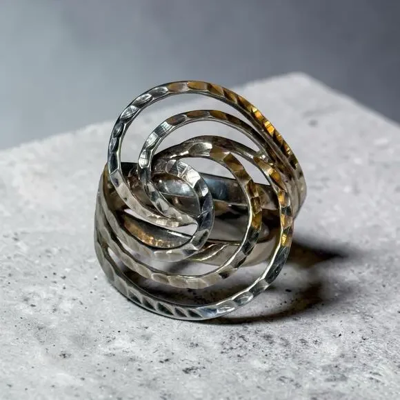 Vintage Sterling Silver 925 Hammered Abstract Modernist Swirl Ring Size 10