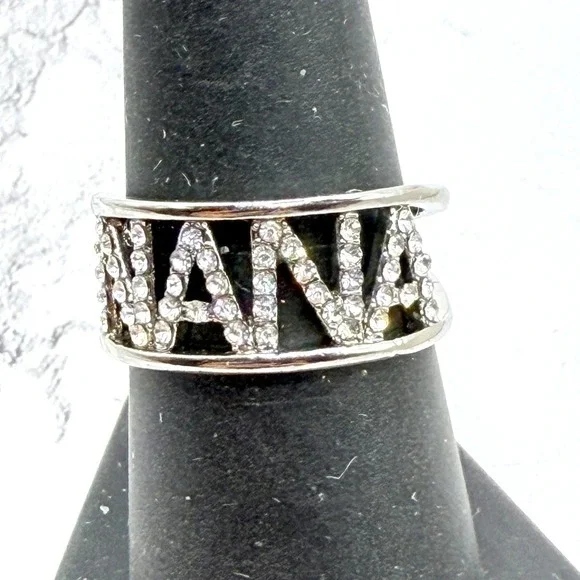 NANA‎ Silver Tone Rhinestone Name Ring Size 7.5 High Sparkle See VIDEO