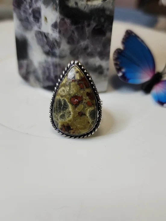Teardrop Peanut Obsidian Statement Ring