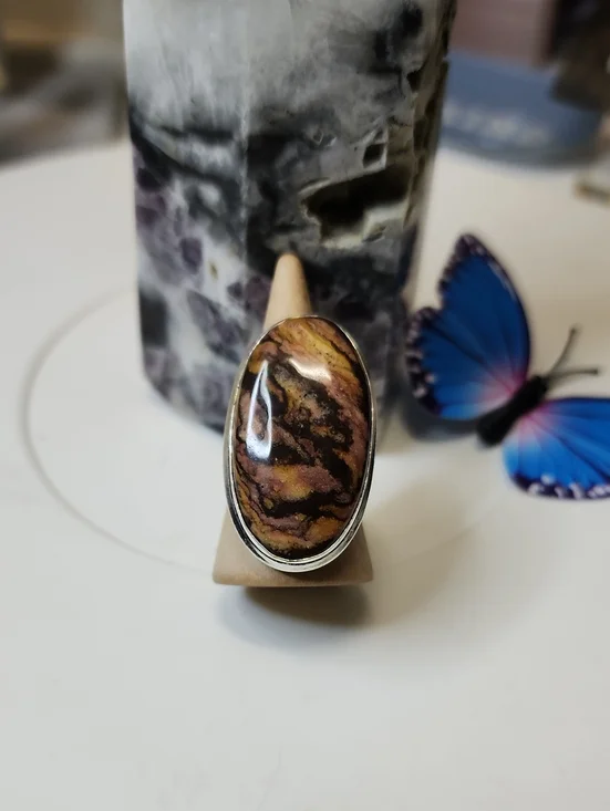Oval Brown and Gold Jasper Statement Ring