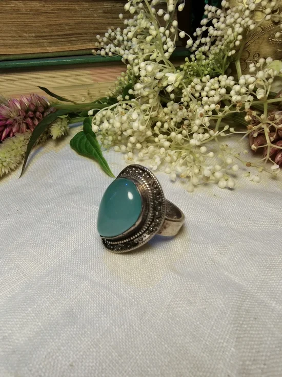 Silver Ring with Seafoam Green Cabochon