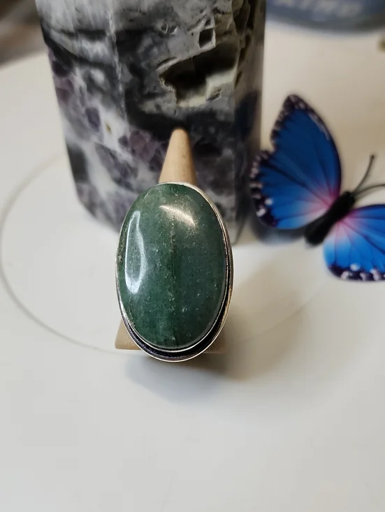 Handcrafted Green Stone Oval Ring