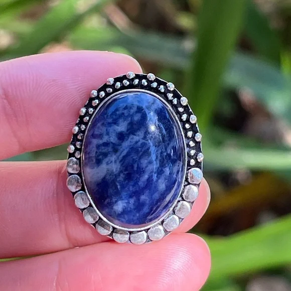 Size 8 925‎ silver plated sodalite ring