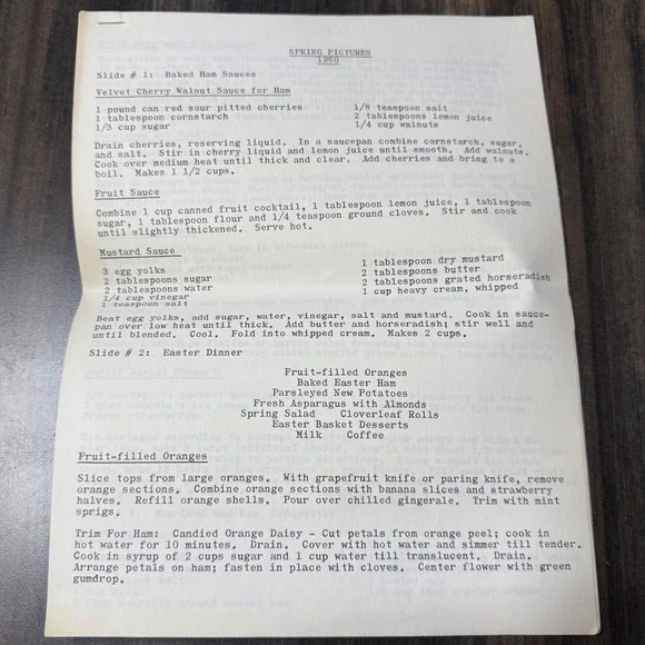 Vintage 1960 Spring Pictures Recipe Book Easter‎ Ham Dessert Recipes