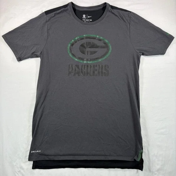 Nike Green Bay Packers‎ T-Shirt Mens Medium Dri-Fit Gray Black NFL Football Tee