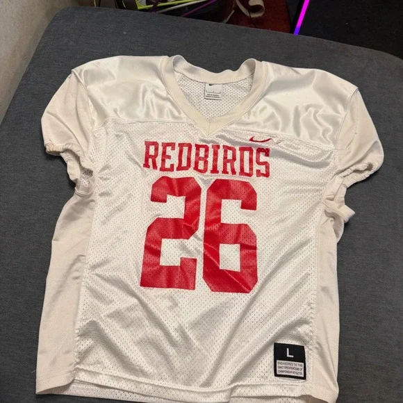 Nike Redbirds Football‎ Jersey White Red Number 26 Mesh Mens Large V-Neck Top