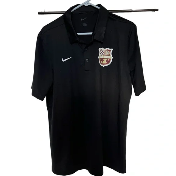 Nike Dri-Fit Shirt Men's Large Pique Polo Logo Golf Sports Black Dixon Soccer‎