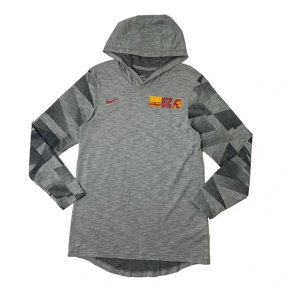 USC Trojans Shirt Mens S Small Dri Fit Cotton Slub Long Sleeve Hoodie Nike Tee