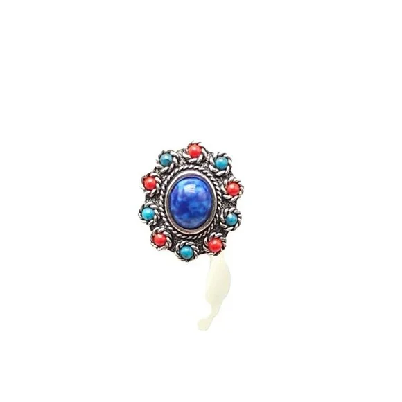 Sarah Coventry NAVAJO Faux Turquoise Coral Beads Ring Silver Tone Size 4 Vintage