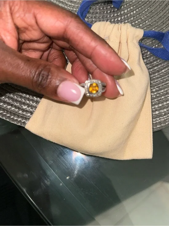 David Yurman Petite Albion Ring with Pave Diamonds with Golden Citrine center