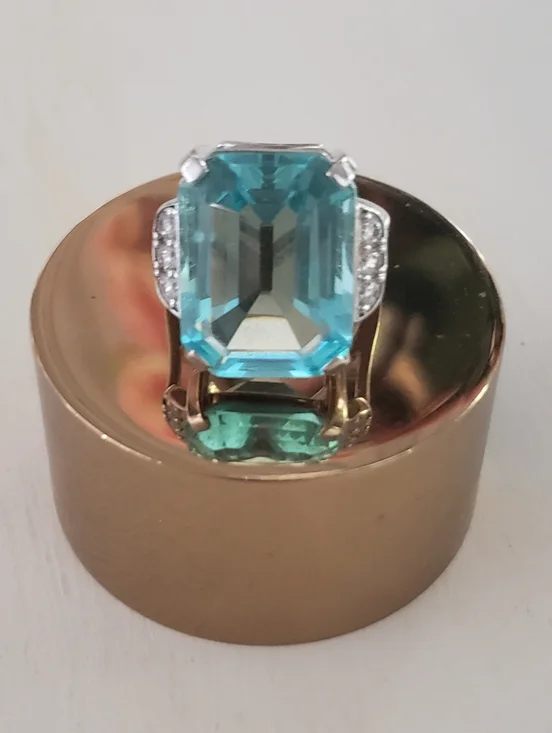 Cocktail Ring, Faux Aquamarine, Sterling Silver, Not Used, Like New, Size 8