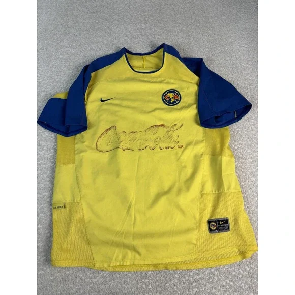 Vintage Club América Jersey Shirt Mens XL Yellow Liga MX‎ Soccer Nike Coca Cola